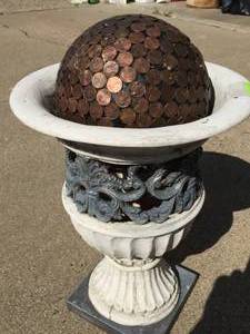 lot 321 image: Garden Pedestal Vase With Unique Penny Ball