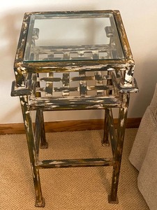 lot 18 image: Petite Glass and Metal Accent Table