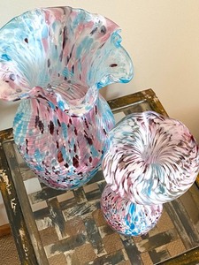 lot 23 image: Two Beautiful Multi Colored Art Glass Vases
