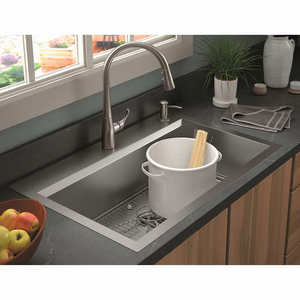 lot 5 image: Cater 33 x 22 Top-mountundermount single-bowl workstation kitchen sink with accessories