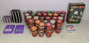 lot 99 image: Huge Lot of Poker Chips and Playing Cards