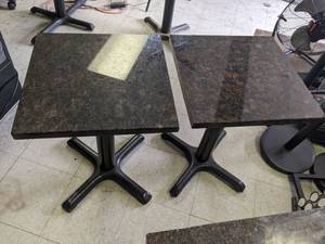 lot 25 image: Matched Set 18 x 18 Granite Tables w Cast Iron Bases