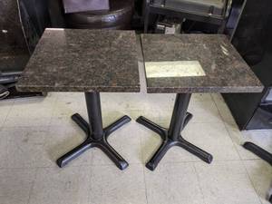 lot 38 image: Matched Set 18 x 18 Granite Tables w Cast Iron Bases