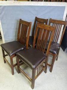 lot 58 image: Set of Four Mission Style Dining Chairs with Faux Leather Seats