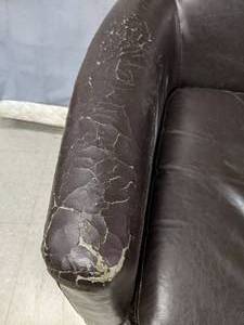 lot 173 image: Brown Faux Leather Club Chair w Arm Covers