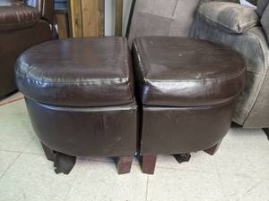 lot 163 image: Faux Leather Half Moon Ottoman Pair