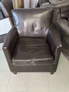 lot 165 image: Brown Faux Leather Club Chair w Bowed Arms