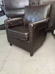 lot 167 image: Brown Faux Leather Club Chair w Arm Covers