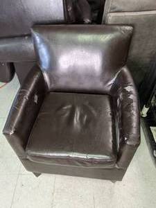 lot 168 image: Brown Faux Leather Club Chair w Arm Covers
