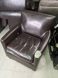 lot 171 image: Brown Faux Leather Club Chair w Arm Covers