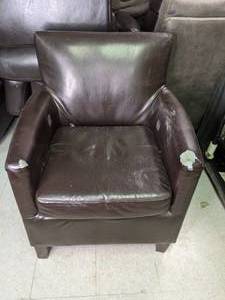 lot 195 image: Brown Faux Leather Club Chair w Arm Covers