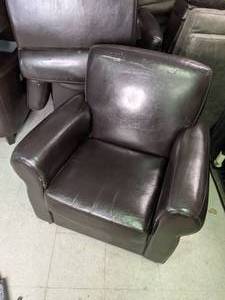 lot 197 image: Brown Faux Leather Club Chair w Ottoman