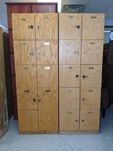 lot 59 image: Pair of Multi-Compartment Wood Lockers
