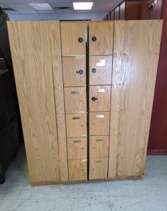 lot 62 image: Pair of Multi-Compartment Wood Lockers