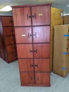 lot 63 image: Tall Multi-Compartment Wood Locker Unit