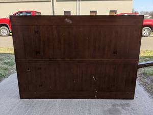 lot 179 image: Large Mission Style Trestle Dining Table with Extension Leaf