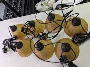 lot 152 image: Set of (7) Amber Glass Opaque Pendant Lights