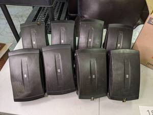 lot 18 image: (8) Yamaha Speakers & Box of Speaker Wire