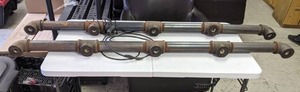 lot 127 image: Pair of Industrial Hanging Pipe Multi-Light Pendants