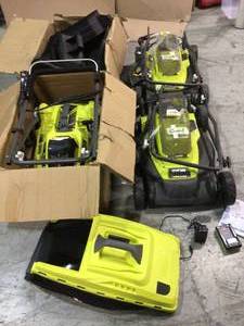 Lot of assorted Ryobi Lawnmowers open boxes  various Conditions Customer Returns See Pictures