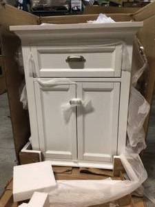 Lamport 25 in. x 22 in. Bath Vanity in White with Engineered Stone Vanity Top in Artisan White with White Sink by Home Decorators Collection Customer Return See Pictures