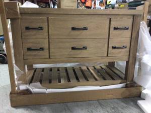 Weathersby 48 in. W x 21.50 in. D Bath Vanity Cabinet Only in Bleached Pine by Home Decorators Collection Customer Return See Pictures