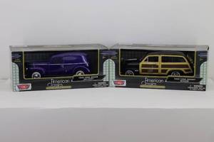 lot 34 image: (2) Moto Max 124 1949 Ford Woody Wagon & 1940 Ford Delivery Sedan