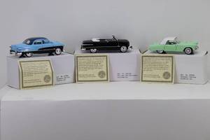 lot 41 image: (3) National Motor Museum Mint 132 1951 Ford Custom Convertible, 1951 Ford Crestliner & 1955 Ford Thunderbird
