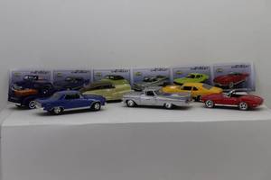 lot 51 image: (6) National Motor Museum Mint Silver Age Of Chevy 132 63 Corvette, 69 Nova, 48 Fleetline, 59 El Camino, 65 Malibu, 51 Pickup