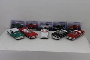 lot 54 image: (5) National Motor Museum Mint Silver Age of Chevy 132 61 Impala Convertible, 57 Bel Air Convertible, 55 Bel Air 2-Door, 59 Impala, 32 Corvette