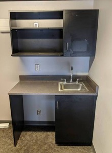 lot 16 image: Wall Mount Cabinet, Base Cabinet w Stainless Steel Sink