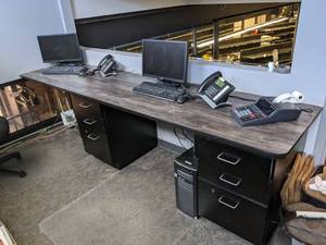 lot 25 image: Homemade Desk 9 Ft. Table and Pair of File Cabinets
