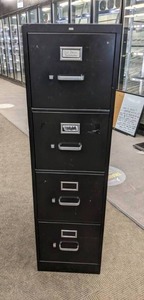 lot 43 image: Four Drawer Black Metal File Cabinet