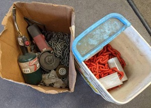 lot 78 image: Propane CylinderTorch, Grinding Tool, Heavy Chains