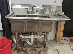 lot 46 image: Three Compartment Commercial Stainless Steel Sink