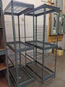 lot 55 image: Pair of Industrial Metal Shelving Units