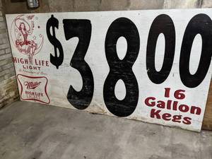 lot 59 image: Huge Vintage Miller High Life Light Wooden Advertising Sign