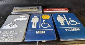 lot 118 image: Retail Signage Restroom, Employees Only, No Smoking