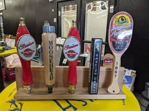 lot 83 image: Five Beer Tap Handles Grain Belt, Leinies, Moosehead, Miller