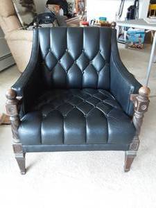 Retro Black Naugahyde Tufted Chair 26x28x28