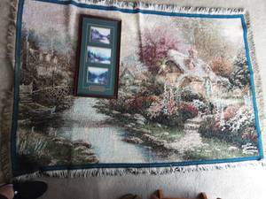 Thomas Kinkade Throw Blanket (64x42) & Framed Picture The End Of A Perfect Day 21x10.5