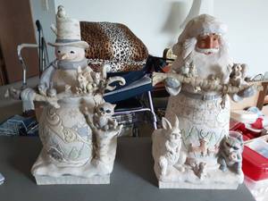 Pair Of Jim Shore White Woodland 18 Statues & Jim Shore Sleigh & Bells Set