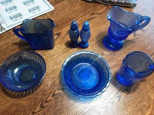 Shirley Temple Bowl & Pitcher Other Blue Glassware