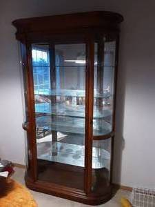 2-Door Lighted Curio Cabinet With Curved Glass & Adjustable Shelves 48x18x80 (Bring Help To Load)