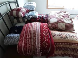 Large Lot Of Queen Size Bedding Sheets, Blankets, Pillows,  Comforter, shams