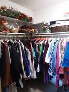 Contents Of Closet Ladies Clothing LXL, Wigs, Holiday Decor