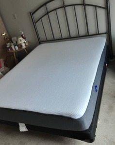 Grey Metal Queen Size Bed With Casper Mattress, Base, Head Board & Frame
