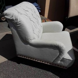 lot 5 image: Pier 1 Gray Stipe Chair With With Stud Accents 32w x 34t