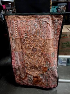 lot 41 image: Beaded Embroidered Tapestry With Hanging Rod 38x64