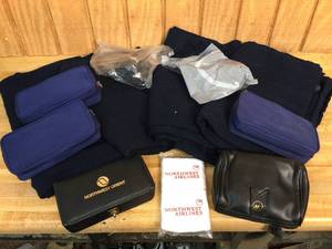 lot 30 image: Northwest Airlines Blankets, Ditty Bags, Headsets